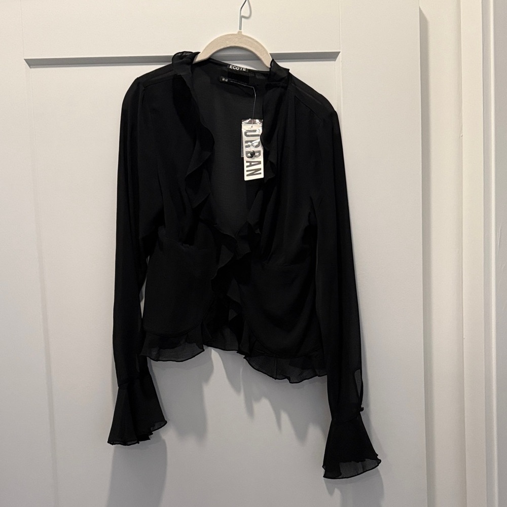 Urban Outfitters Black Ruffle Blouse